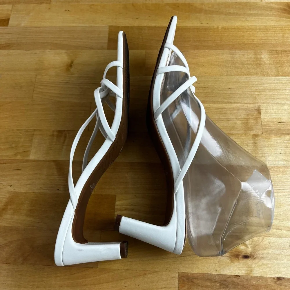 BP Square Toe Heeled Mules Sandal Knot Strap White‎ Block Heel Size 8.5